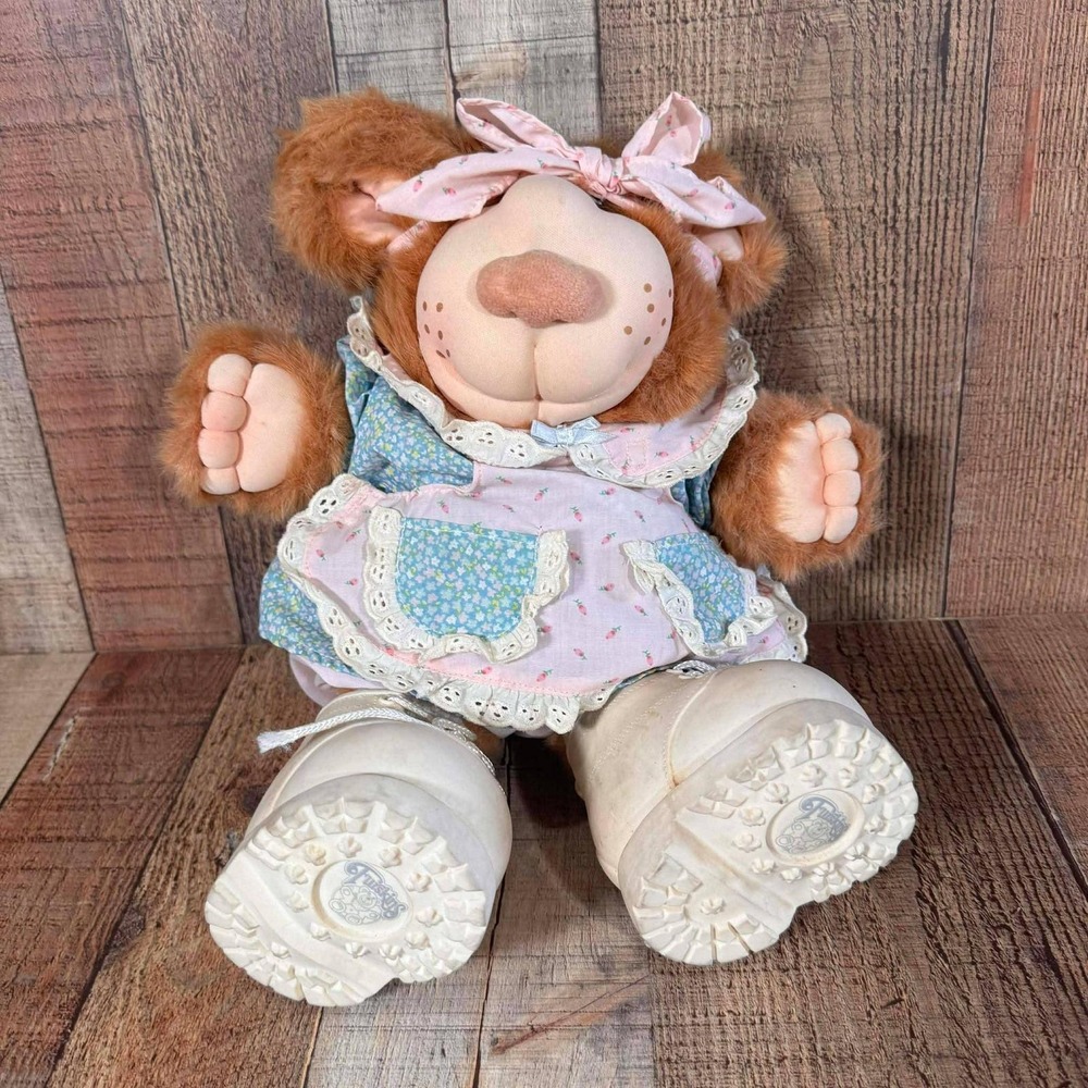 Vintage 80s Furskins Persimmon Bear Plush Coleco Xavier Roberts Cabbage Patch